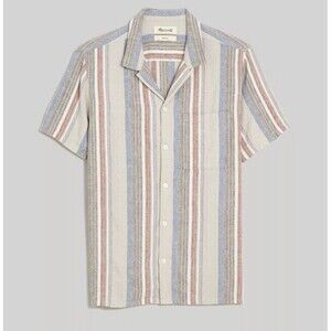 Madewell Shirt Men’s Small Beige Easy Short-Sleeve Stripe Linen Faded Wicker New